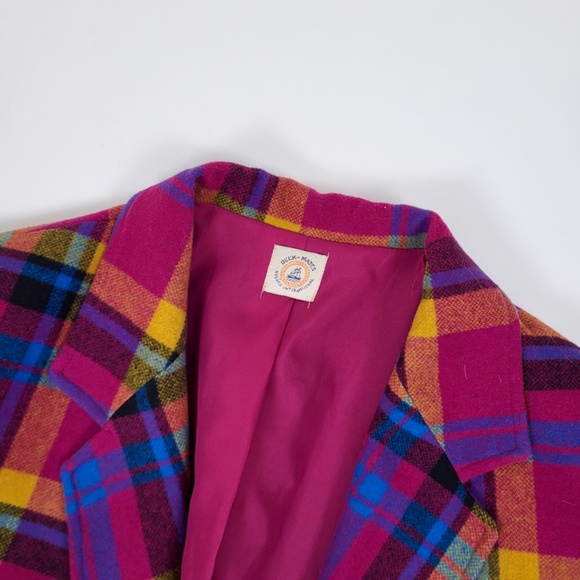 Vintage plaid blazer colourful multi-coloured bright structured shoulder pads - Picture 7 of 14